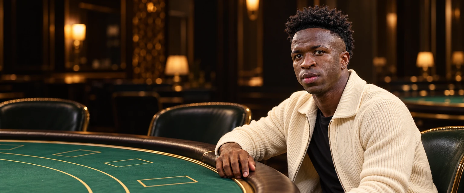 Vinícius Júnior sentado à mesa em um ambiente de cassino